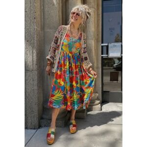 Nooworks Naomi Tropico Midi Dress L Multicolor Tropical Maximalist Artsy Boho